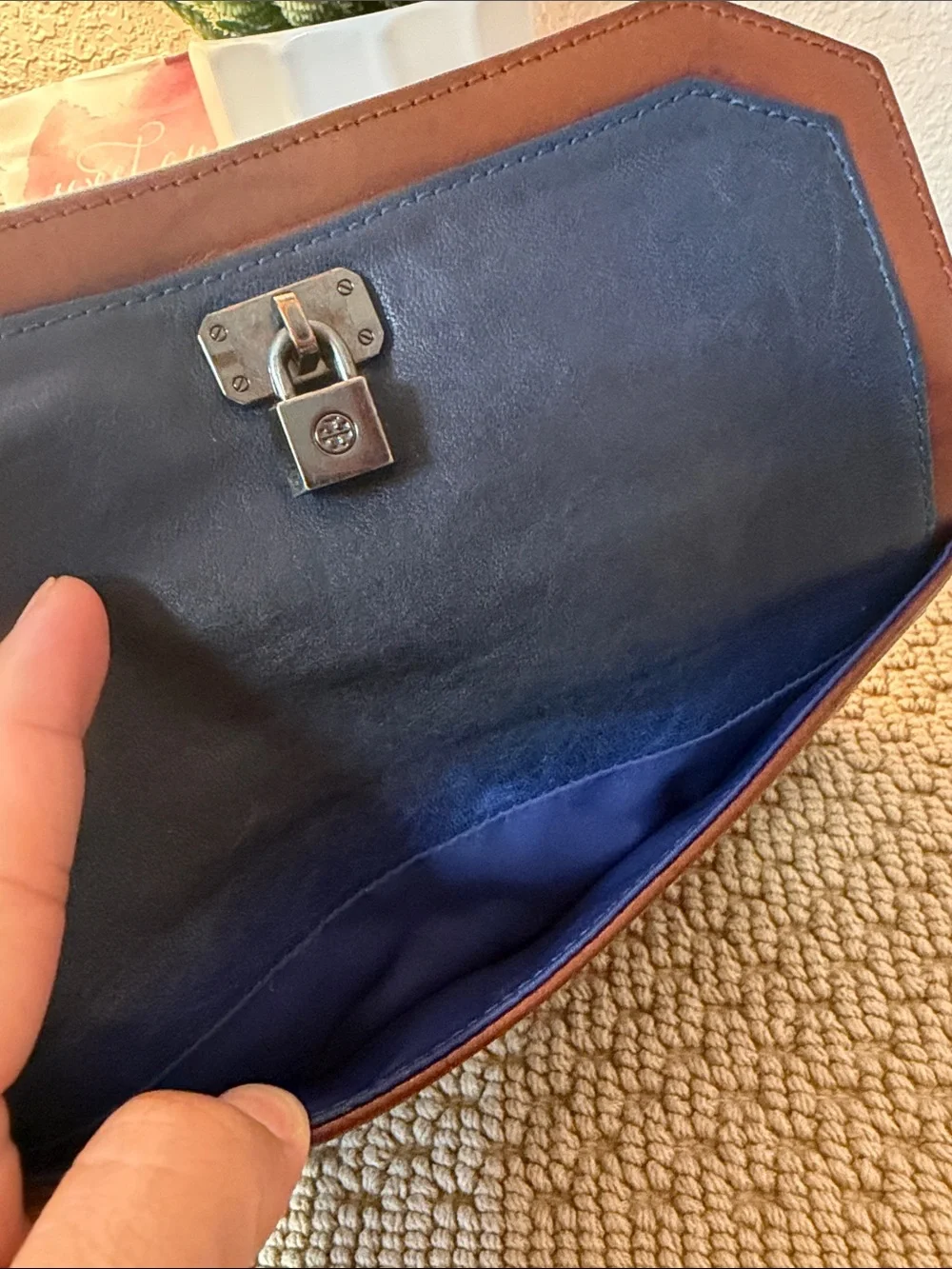 Tory Burch Navy and Brown Leather Clutch Wallet